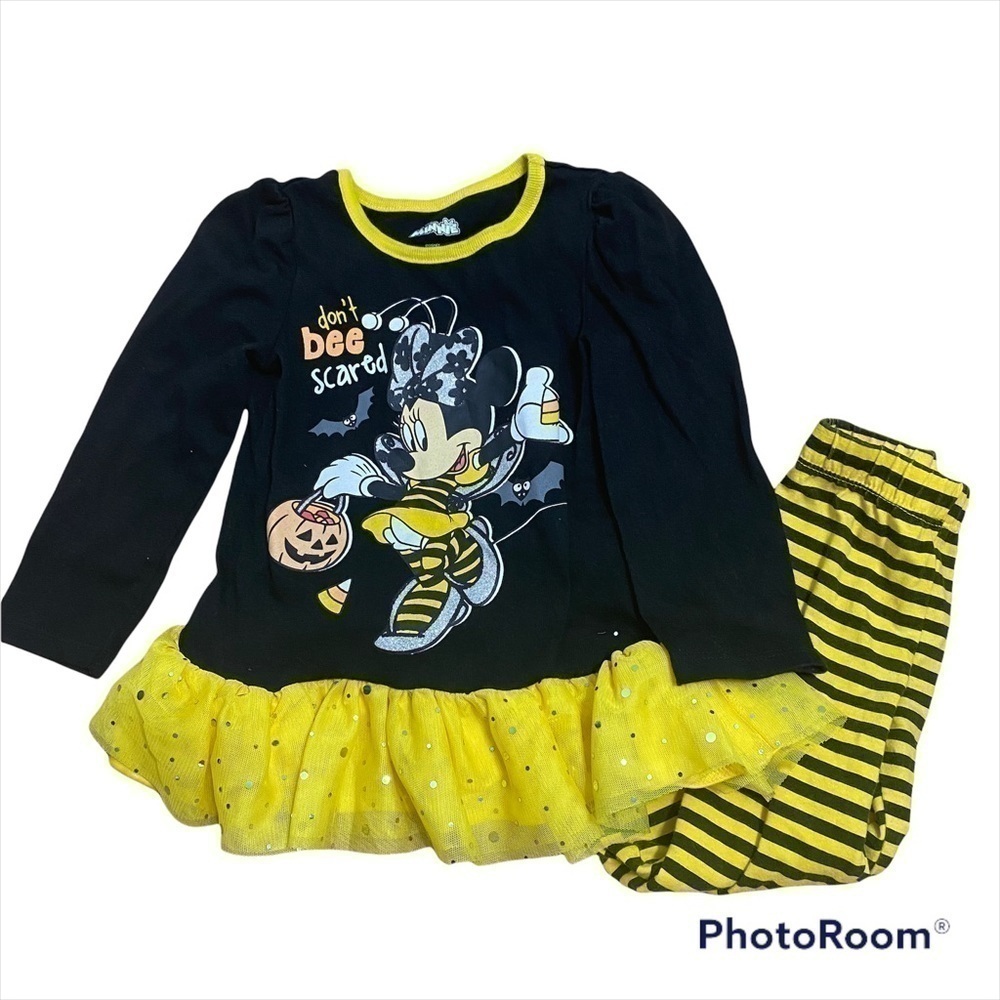 Minnie Mouse Halloween Outfit Shirt Pants 3T Disney Yellow Black Striped